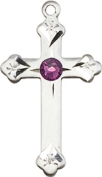 [0667SS-STN2] Sterling Silver Cross Medal with a 3mm Amethyst Swarovski stone