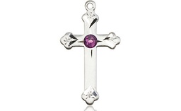 [0667SS-STN2] Sterling Silver Cross Medal with a 3mm Amethyst Swarovski stone