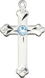 [0667SS-STN3] Sterling Silver Cross Medal with a 3mm Aqua Swarovski stone