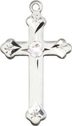 [0667SS-STN4] Sterling Silver Cross Medal with a 3mm Crystal Swarovski stone