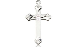 [0667SS-STN4] Sterling Silver Cross Medal with a 3mm Crystal Swarovski stone