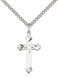 [0667SS-STN4/18S] Sterling Silver Cross Pendant with a 3mm Crystal Swarovski stone on a 18 inch Light Rhodium Light Curb chain