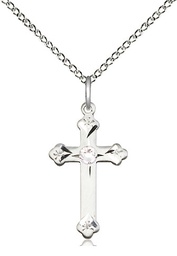 [0667SS-STN4/18SS] Sterling Silver Cross Pendant with a 3mm Crystal Swarovski stone on a 18 inch Sterling Silver Light Curb chain