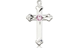 [0667SS-STN6] Sterling Silver Cross Medal with a 3mm Light Amethyst Swarovski stone