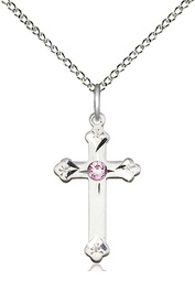 [0667SS-STN6/18SS] Sterling Silver Cross Pendant with a 3mm Light Amethyst Swarovski stone on a 18 inch Sterling Silver Light Curb chain