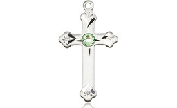 [0667SS-STN8] Sterling Silver Cross Medal with a 3mm Peridot Swarovski stone