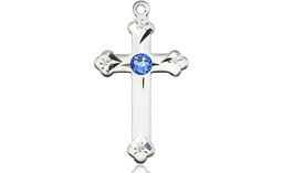 [0667SS-STN9] Sterling Silver Cross Medal with a 3mm Sapphire Swarovski stone