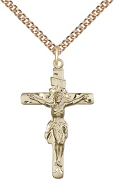 [0668GF/24GF] 14kt Gold Filled Crucifix Pendant on a 24 inch Gold Filled Heavy Curb chain