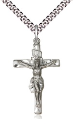 [0668SS/24S] Sterling Silver Crucifix Pendant on a 24 inch Light Rhodium Heavy Curb chain