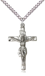 [0668SS/24SS] Sterling Silver Crucifix Pendant on a 24 inch Sterling Silver Heavy Curb chain