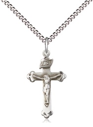 [0669SS/18S] Sterling Silver Crucifix Pendant on a 18 inch Light Rhodium Light Curb chain