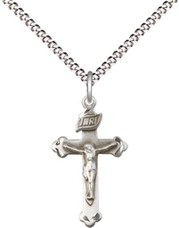 [0669SS/18S] Sterling Silver Crucifix Pendant on a 18 inch Light Rhodium Light Curb chain