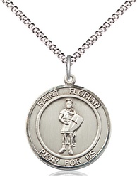 [8034RDSS/18S] Sterling Silver Saint Florian Pendant on a 18 inch Light Rhodium Light Curb chain