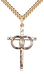 [0671GF/24G] 14kt Gold Filled Wedding Rings Cross Pendant on a 24 inch Gold Plate Heavy Curb chain