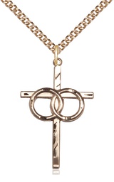 [0671GF/24GF] 14kt Gold Filled Wedding Rings Cross Pendant on a 24 inch Gold Filled Heavy Curb chain