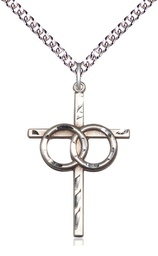 [0671SS/24SS] Sterling Silver Wedding Rings Cross Pendant on a 24 inch Sterling Silver Heavy Curb chain
