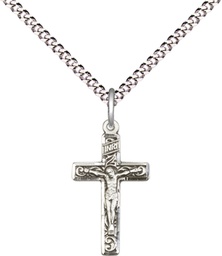 [0672SS/18S] Sterling Silver Crucifix Pendant on a 18 inch Light Rhodium Light Curb chain