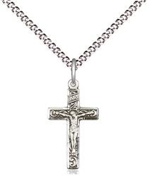 [0672SS/18S] Sterling Silver Crucifix Pendant on a 18 inch Light Rhodium Light Curb chain