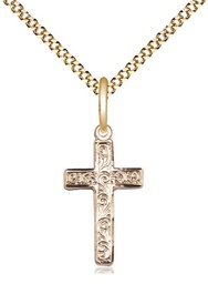 [0672YGF/18G] 14kt Gold Filled Cross Pendant on a 18 inch Gold Plate Light Curb chain