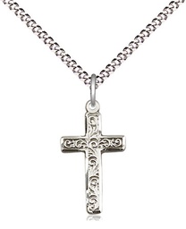 [0672YSS/18S] Sterling Silver Cross Pendant on a 18 inch Light Rhodium Light Curb chain