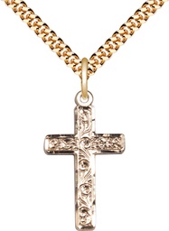 [0673YGF/24G] 14kt Gold Filled Cross Pendant on a 24 inch Gold Plate Heavy Curb chain