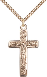 [0674GF/24GF] 14kt Gold Filled Crucifix Pendant on a 24 inch Gold Filled Heavy Curb chain