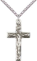 [0674SS/24SS] Sterling Silver Crucifix Pendant on a 24 inch Sterling Silver Heavy Curb chain