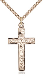 [0674YGF/24GF] 14kt Gold Filled Cross Pendant on a 24 inch Gold Filled Heavy Curb chain