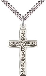 [0674YSS/24S] Sterling Silver Cross Pendant on a 24 inch Light Rhodium Heavy Curb chain