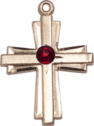 [0675YGF-STN1] 14kt Gold Filled Cross Medal with a 3mm Garnet Swarovski stone