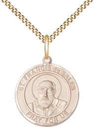 [8035RDGF/18G] 14kt Gold Filled Saint Francis de Sales Pendant on a 18 inch Gold Plate Light Curb chain