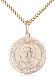 [8035RDGF/18G] 14kt Gold Filled Saint Francis de Sales Pendant on a 18 inch Gold Plate Light Curb chain