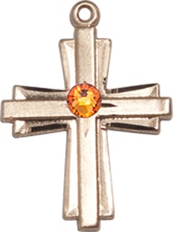 [0675YGF-STN11] 14kt Gold Filled Cross Medal with a 3mm Topaz Swarovski stone