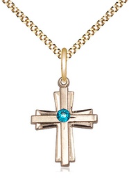 [0675YGF-STN12/18G] 14kt Gold Filled Cross Pendant with a 3mm Zircon Swarovski stone on a 18 inch Gold Plate Light Curb chain