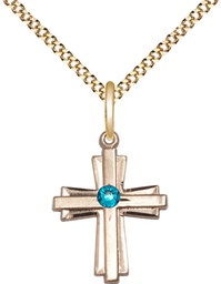 [0675YGF-STN12/18G] 14kt Gold Filled Cross Pendant with a 3mm Zircon Swarovski stone on a 18 inch Gold Plate Light Curb chain