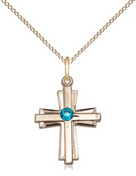 [0675YGF-STN12/18GF] 14kt Gold Filled Cross Pendant with a 3mm Zircon Swarovski stone on a 18 inch Gold Filled Light Curb chain