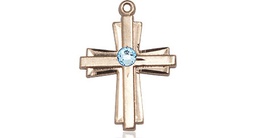 [0675YGF-STN3] 14kt Gold Filled Cross Medal with a 3mm Aqua Swarovski stone