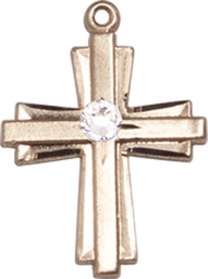 [0675YGF-STN4] 14kt Gold Filled Cross Medal with a 3mm Crystal Swarovski stone