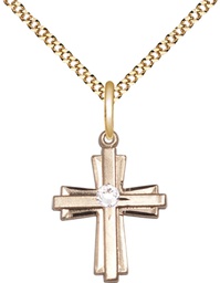 [0675YGF-STN4/18G] 14kt Gold Filled Cross Pendant with a 3mm Crystal Swarovski stone on a 18 inch Gold Plate Light Curb chain