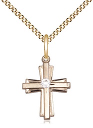 [0675YGF-STN4/18G] 14kt Gold Filled Cross Pendant with a 3mm Crystal Swarovski stone on a 18 inch Gold Plate Light Curb chain