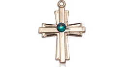 [0675YGF-STN5] 14kt Gold Filled Cross Medal with a 3mm Emerald Swarovski stone