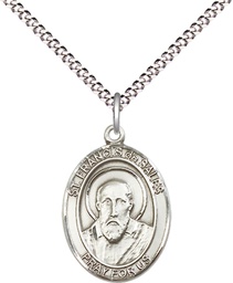 [8035SS/18S] Sterling Silver Saint Francis de Sales Pendant on a 18 inch Light Rhodium Light Curb chain