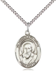 [8035SS/18S] Sterling Silver Saint Francis de Sales Pendant on a 18 inch Light Rhodium Light Curb chain