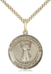 [8036RDGF/18G] 14kt Gold Filled Saint Francis of Assisi Pendant on a 18 inch Gold Plate Light Curb chain