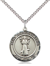 [8036RDSS/18S] Sterling Silver Saint Francis of Assisi Pendant on a 18 inch Light Rhodium Light Curb chain