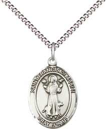 [8036SS/18S] Sterling Silver Saint Francis of Assisi Pendant on a 18 inch Light Rhodium Light Curb chain