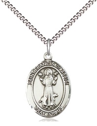 [8036SS/18S] Sterling Silver Saint Francis of Assisi Pendant on a 18 inch Light Rhodium Light Curb chain