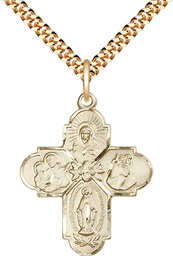 [0043GF/24G] 14kt Gold Filled 4-Way Pendant on a 24 inch Gold Plate Heavy Curb chain