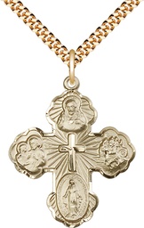 [5458GF/24G] 14kt Gold Filled 5-Way Pendant on a 24 inch Gold Plate Heavy Curb chain