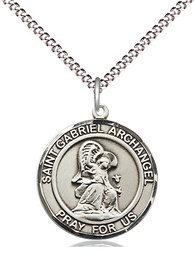 [8039RDSS/18S] Sterling Silver Saint Gabriel the Archangel Pendant on a 18 inch Light Rhodium Light Curb chain